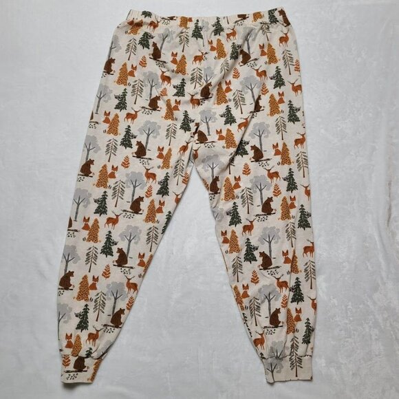 PJ Place Adult XL Forest Animal Print Pajama Pants Bear Fox Deer Racoon Trees - Picture 5 of 9